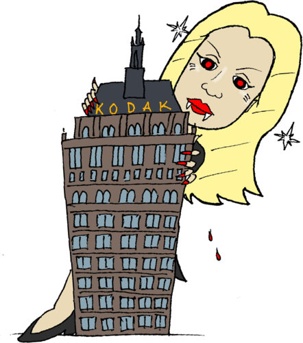 A vampiric Rosalie Hale peeks around the Kodak Building